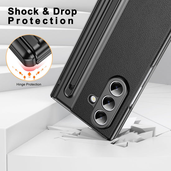 HOULEE for Samsung Galaxy Z Fold 7 Case with Built-in Screen Protector & Hinge Protection and S Pen, Premium Leather All-Inclusive Protective Phone Cover for Galaxy Z Fold 7- Black