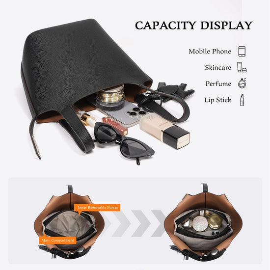 Kadynow handbag — vegan leather bucket bag with detachable small purse