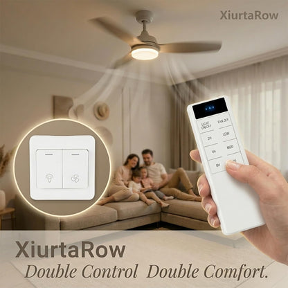 XiurtaRow Ceiling Fan Remote Control Kit, Dual Control Wall Switch & Handheld Remote with Receiver, 3-Speed Light Dimmer Timer, Universal Replacement for Harbor Breeze Hampton Bay AC Motor Fans