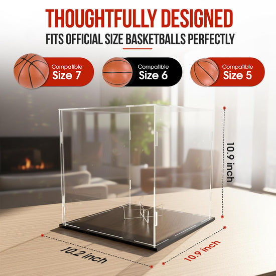 ClearNest Basketball Display Case Full Size – Clear Acrylic Basketball Display Box with UV Protection & Black Base for Autographed Basketball Memorabilia Collectibles