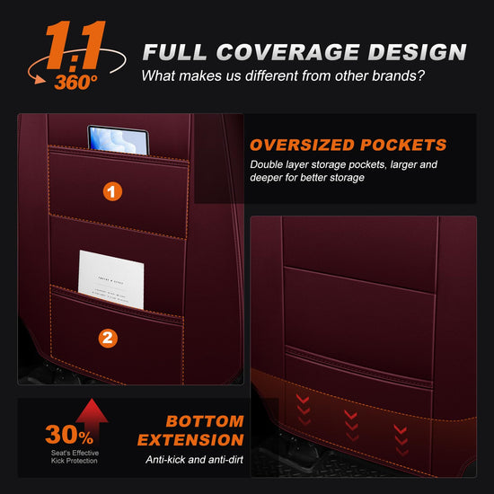 AOMSAZTO seat covers - Faux leather custom fit for Toyota Tacoma 2024-2026 double cab 5 seats burgundy