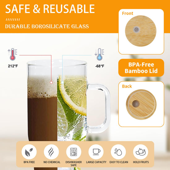 FECBK 40 oz glass tumbler with handle - high capacity and comfortable grip.FECBK drinking cup — 40 oz glass tumbler with handle and comfortable grip.