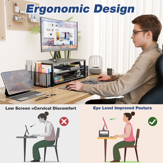OPNICE desk organizer - 2-tier monitor stand with drawer and pen holders