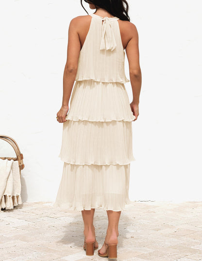 ZESICA dress — Summer sleeveless halter neck ruffle midi dress