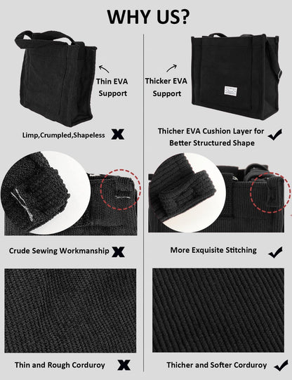 UERRUAM tote bag — corduroy design with compartments for women