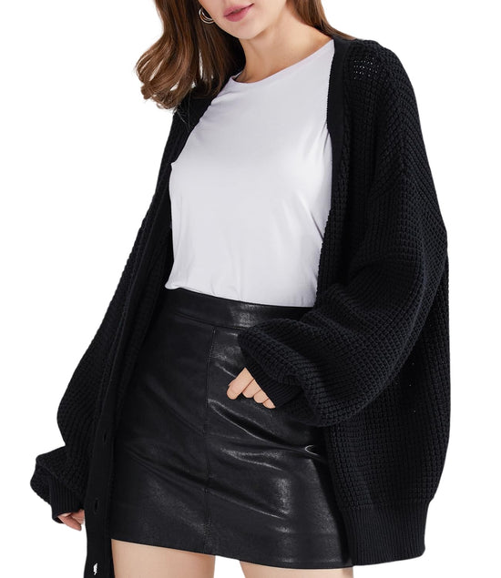 QUALFORT cardigan sweater - 100% cotton oversized knit outerwear for fall 2026