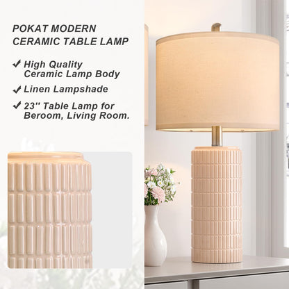 PoKat table lamp - farmhouse bedside lamps set of 2 for bedroom and living room