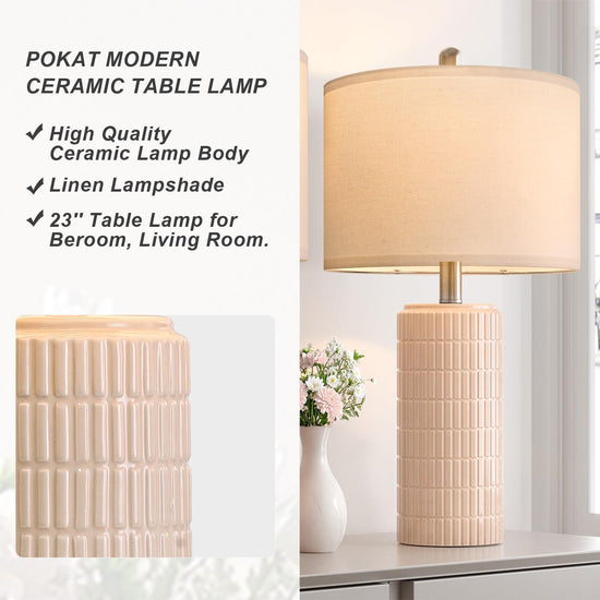 PoKat table lamp - farmhouse bedside lamps set of 2 for bedroom and living room