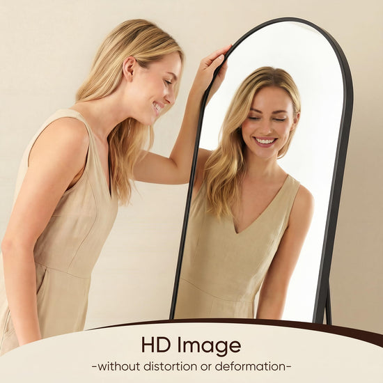 Antok arched floor mirror — aluminum frame, free standing or wall mount