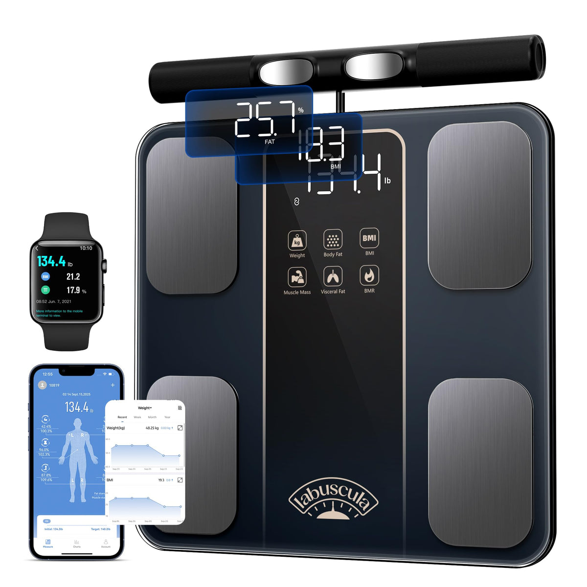Labuscula Body Composition Scale with Handle, 8-Electrode Smart Scale