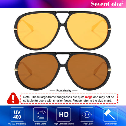 Sunglasses — Trendy oversized aviator style with retro round shield design