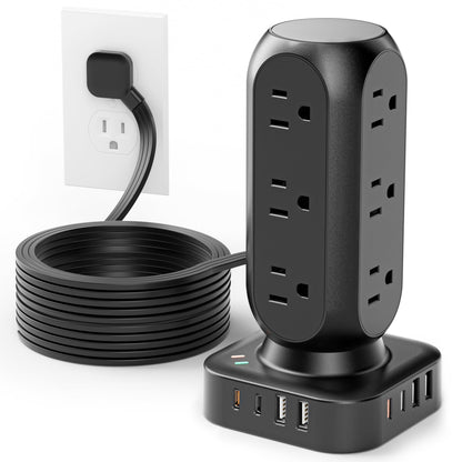 TenTrend power strip — flat plug with 12 AC outlets and 8 USB ports (4 USB-C)