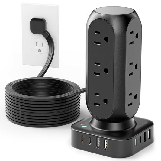 TenTrend power strip — flat plug with 12 AC outlets and 8 USB ports (4 USB-C)
