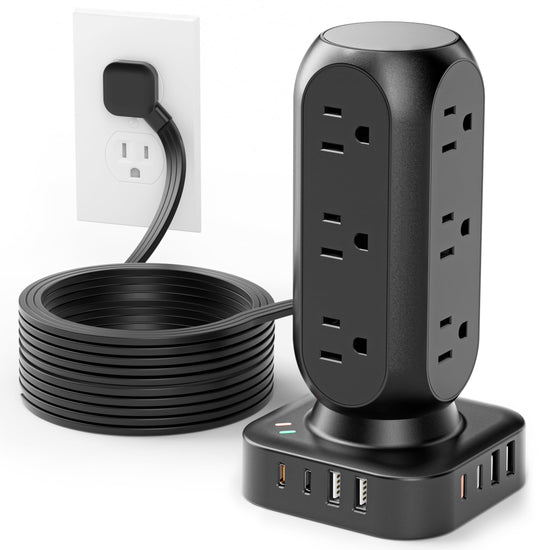 TenTrend power strip — flat plug with 12 AC outlets and 8 USB ports (4 USB-C)