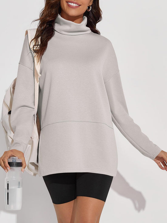 Fisoew women's oversized turtleneck sweatshirt with side slits