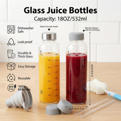 Luxfuel glass water bottle with stainless steel cap, 18 oz, BPA free, leak proof