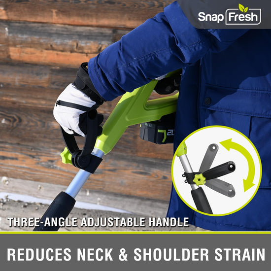 SnapFresh snow blower — 20V cordless design with adjustable handle and battery included