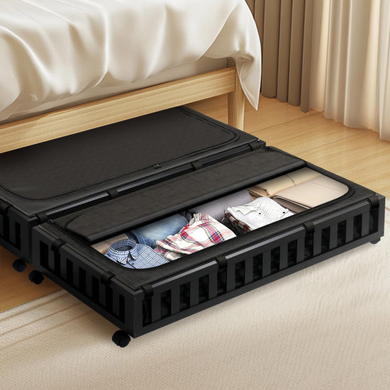 Gashell under bed storage boxes with wheels - bamboo design, 2 pack, 39”x20”x7.8”