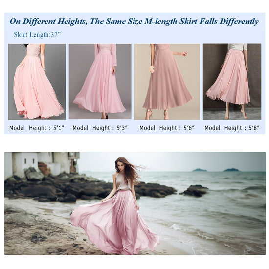 v28 women pleated retro maxi skirt - full length chiffon
