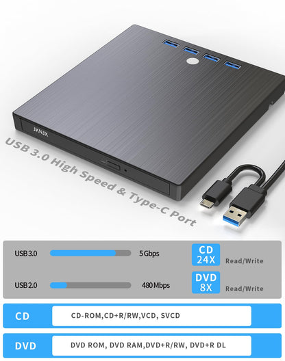 Optical disc drive — 9 in 1 USB 3.0 and Type-C with multiple ports and slots