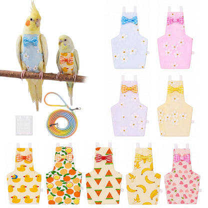 9 Pcs Reusable Bird Diaper, Cute Parrot Flight Suit with Leash & Diaper Pads, Washable Bird Nappy Clothes with Adjustable Straps for Cockatiel, Sun Conure, Green Cheek & Medium Parrots(Size M)