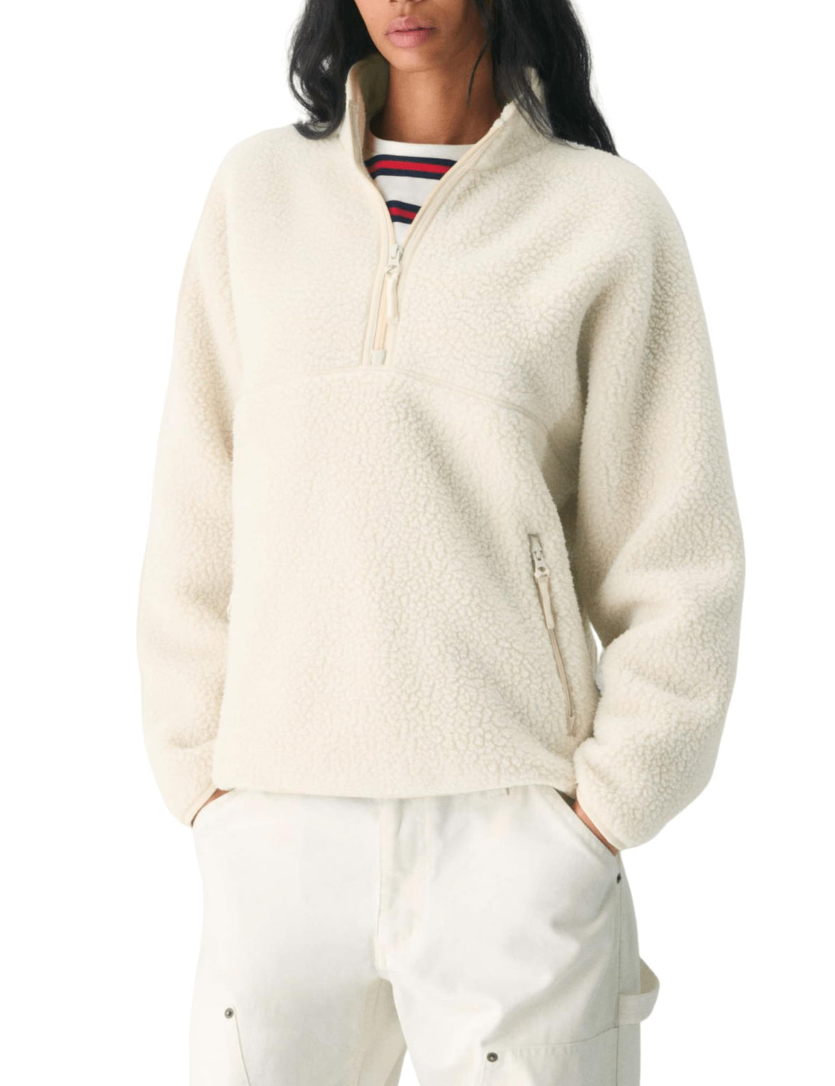 Aimiray fleece pullover coat - trendy half zip design with side pockets