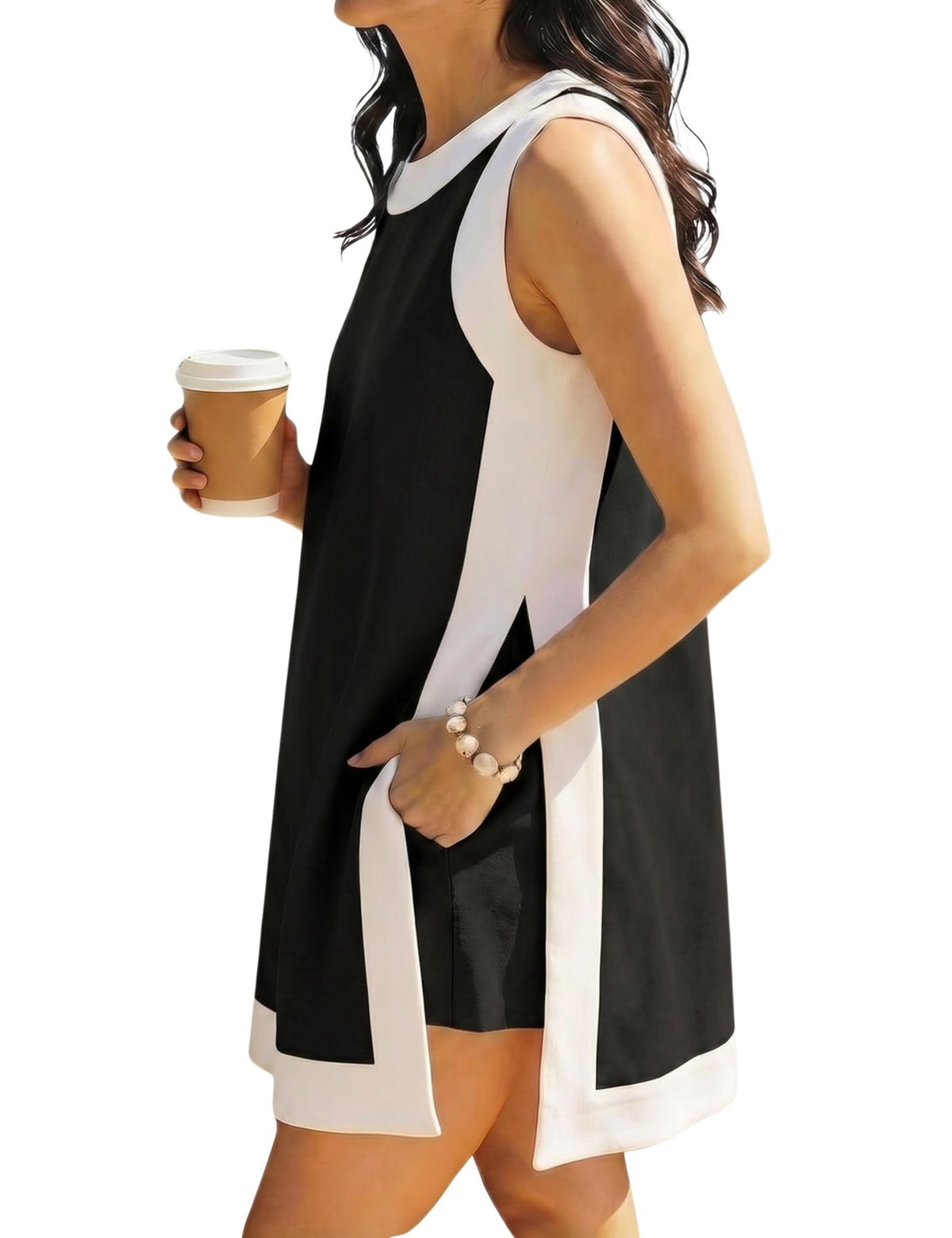 Coordinated outfit — Casual color block crewneck top and shorts set with pockets