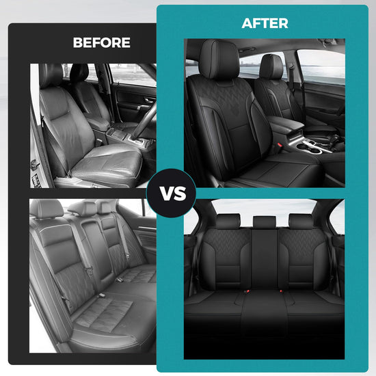 FEINEPRO Black Car Seat Covers Full Set - Breathable Faux Leather Universal 5 Seat Covers for Cars, Automotive Protector Fit for Most Sedan SUV Pick-up Truck
