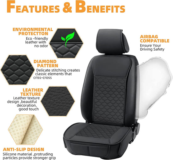 Elantrip vehicle seat cover - leather waterproof for most cars and SUVs black