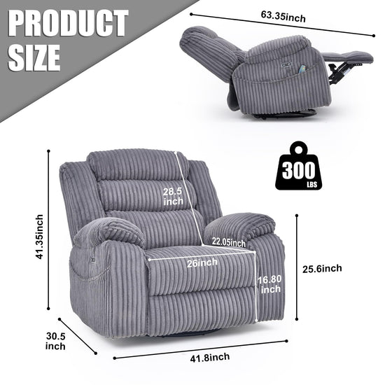 SINCRUMI chair with massage, heat, USB and Type-C charging ports, electric glider