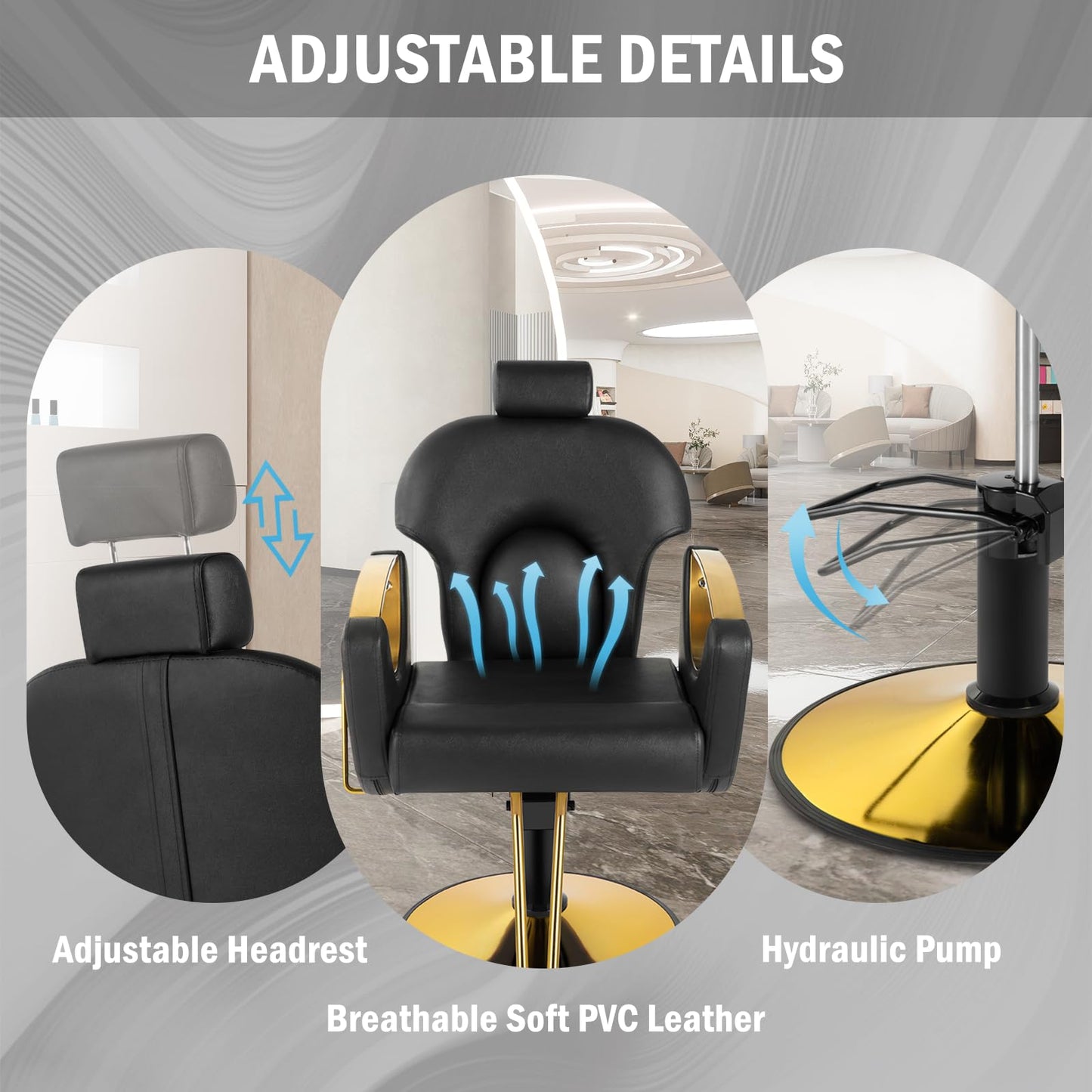 Tythical Salon Chair Reclining Barber Hair Chair for Hair Stylist with Heavy Duty Hydraulic Pump, 360 Swivel Styling Beauty Spa Tattoo Equipment for Home Barbershop, Black Gold