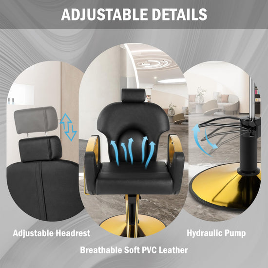 Tythical Salon Chair Reclining Barber Hair Chair for Hair Stylist with Heavy Duty Hydraulic Pump, 360 Swivel Styling Beauty Spa Tattoo Equipment for Home Barbershop, Black Gold