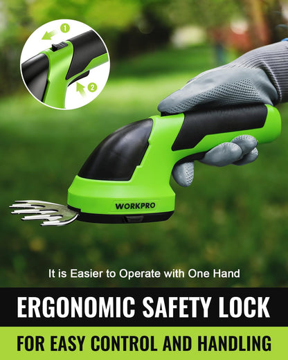 WORKPRO reciprocating hedge trimmer — Cordless design with rechargeable battery included