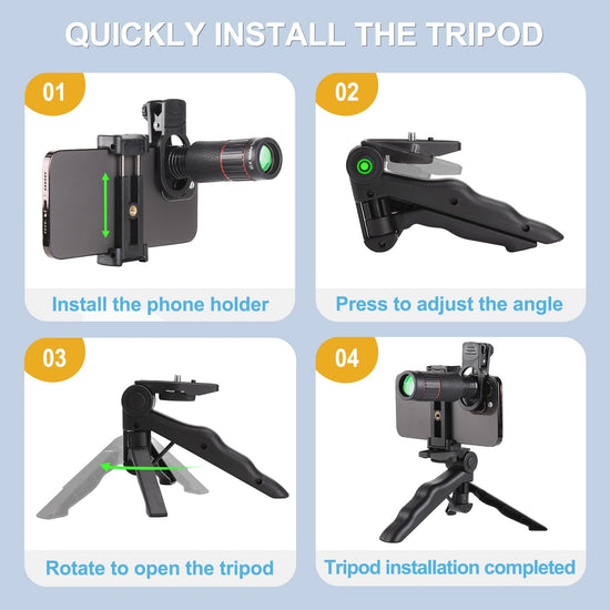 Camera lenses — 32X telephoto lens with adjustable tripod and universal clip