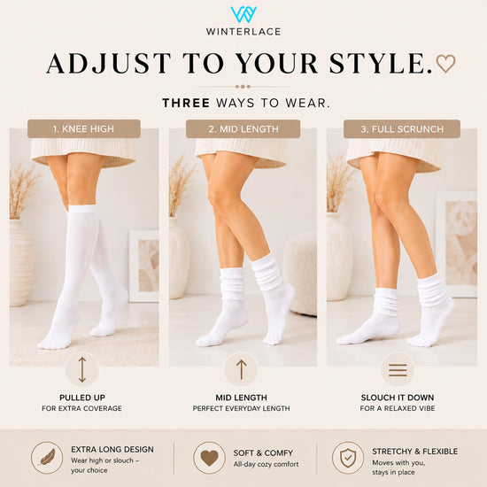 Winterlace slouch scrunch boot socks — cushioned knee high soft knit 6-pairs