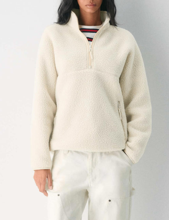 Aimiray fleece pullover coat — trendy half zip sherpa jacket with side pockets