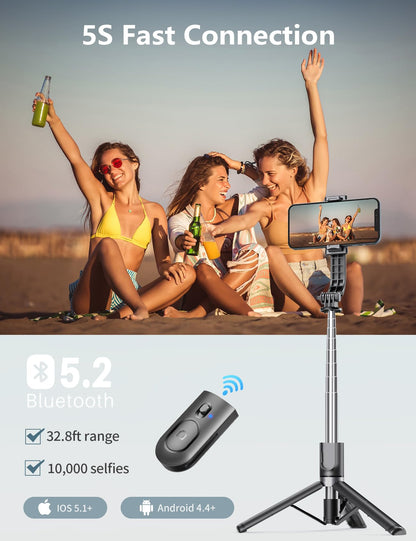 Selfie stick tripod - With light and wireless remote