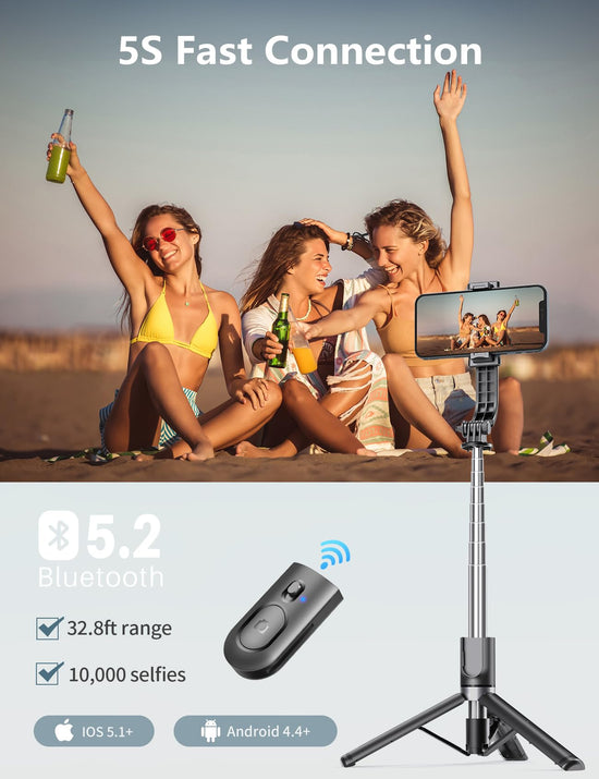 Selfie stick tripod - With light and wireless remote