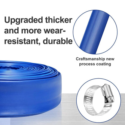 YASHINE PVC drain hose - Heavy duty reinforced blue PVC lay flat water tubing 100ft 2 inch. 2 clamp included.