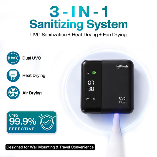 Jetfresh toothbrush holder — UV sanitizer with LED clock display and hot air drying