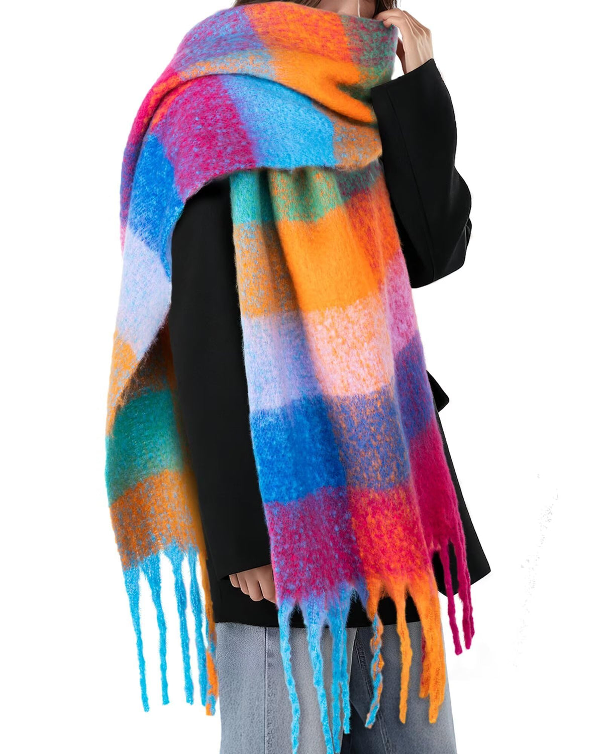 Fullgive winter scarf — colorful chunky blanket style for women