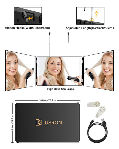 JUSRON home mirror — 360 viewing angle with anti-fog HD glass