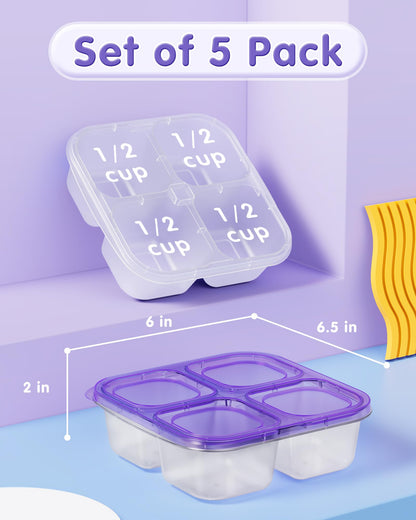 Food storage container — 5 pack divided design in 5 colors for snacks and meals