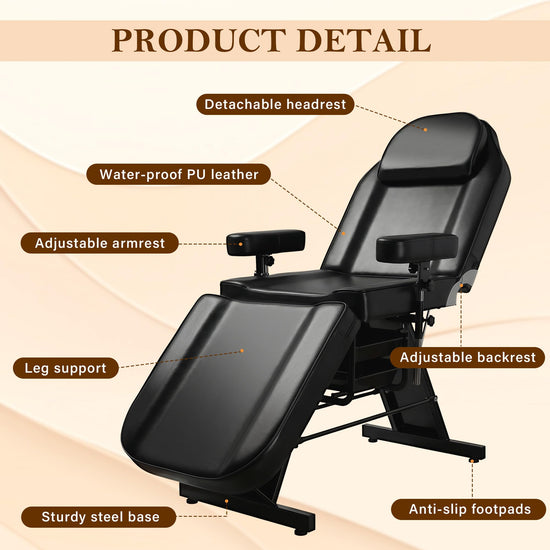 KIIUMI Tattoo Facial Chair Esthetician Bed w/ 360 Swivel Armrest and 2Trays
