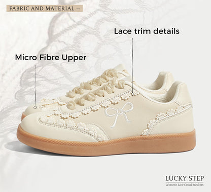 Sneakers — Lace detail with organza ribbon lace-up design and gum sole