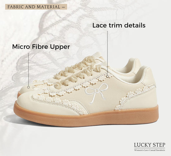 Sneakers — Lace detail with organza ribbon lace-up design and gum sole