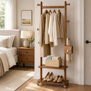 Taitiy clothes rack with wheels and shelves for bedroom and entryway