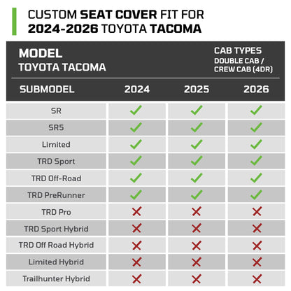 Vehicle seat cover — Custom waterproof luxury leather for Tacoma 2024-2026