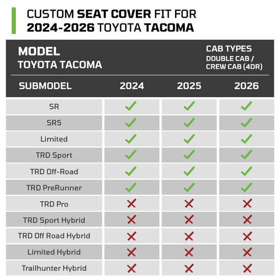 Fit for Tacoma 2024-2026 vehicle seat covers - Custom full set with leather design