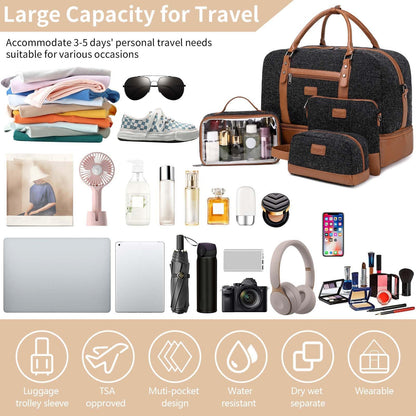 Wogarl duffel bag with shoe compartment and toiletry bag for travel and gym